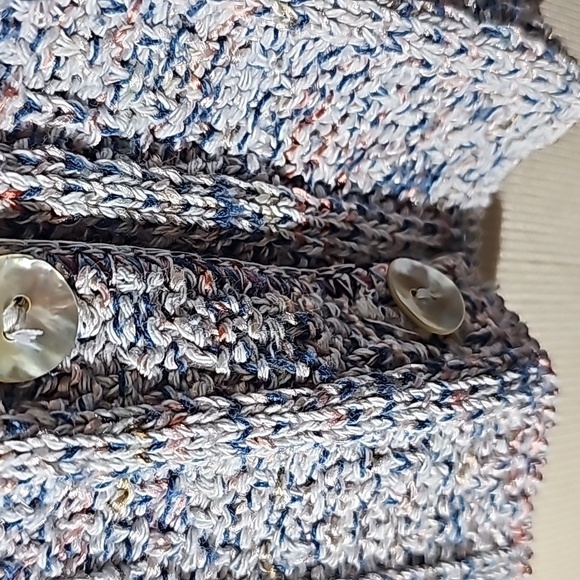 Reba Rose crop sweater long sleeves. 100% cotton.  Gray with flecks of blue/pink - Picture 3 of 7